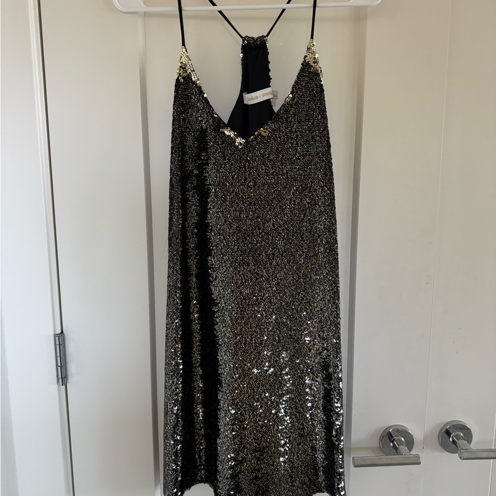 bishop + young Black Sequin Midi Slip Dress